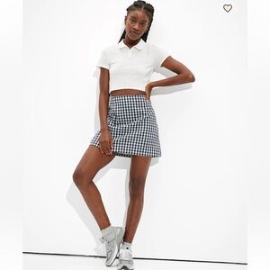 American Eagle Outfitters Linen Blend Gingham Notched Mini Skirt